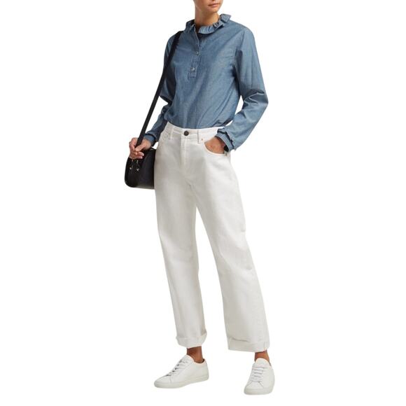 A.P.C. Agathe Ruffle Trimmed Cotton Blend Blouse Blue Top Shirt - Picture 2 of 14